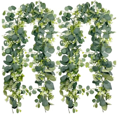 2Pack Artificial Eucalyptus Garland, 5.9ft Artificial Eucalyptus Garland | Garlands for Home Decoration, Ivy Garland Perfect for Spring and Winter Decoration Dining Table Wedding Party Home Decoration