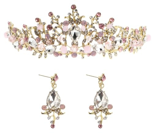 FRCOLOR Hochzeit Tiara und Krone Strass Krone mit Ohrringen FüR Prinzessin mädchen damen Braut Hochzeiten Abschlussbälle Fasching