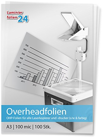 XLam Overheadfolien DIN A3 für Laserkopierer- und Drucker - OHP Folien - 100 Stück - PREMIUMQUALITÄT