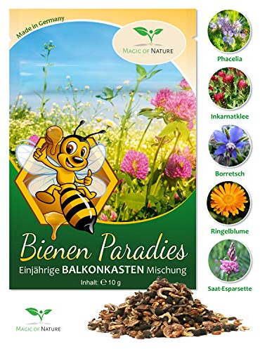 Magic of Nature Balkonkasten Mischung - 10g Samen - Bienenfreundliche Pflanzen - Kinderleichte Anwendung - Bienen Paradies - 5 einheimische Kulturarten - Geeignet für Blumenkästen, Blumenschalen