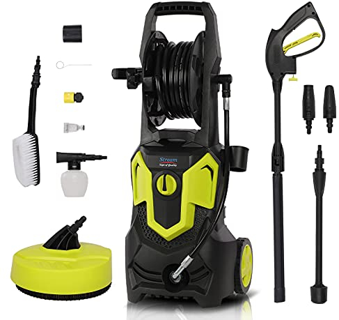 Stream Pressure Washer, 1650W 135Bar 420L/H Portable Pressure Washer Jet Washer with Patio Cleaner, Power Pressure Washers with Snow Foam Water Tank Adjustable Nozzle for patio and Car