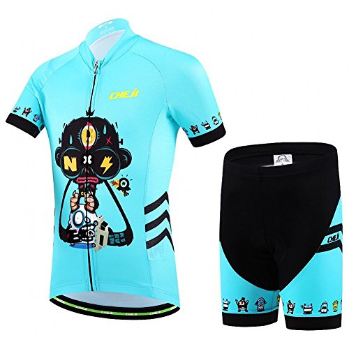 Niños Maillot de Bicicleta Ropa de Ciclo raje De Ciclismo Conjunto De Maillot Y Pantalones Cortos para Niño/Niña (Bicicleta Camiseta Manga Corta + Pantalones con Asiento Acolchado)