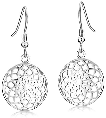 Mandala Ohrhänger Silber 925 - Damen Ohrringe Lebensblume rund SO-451 | Silberohrringe 35 x 17mm aus hautfreundlichem 925 Sterling Silber rhodiniert oder vergoldet von MATERIA by Matthias Wagner