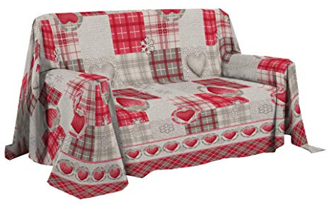 PENSIERI DELICATI Telo Copridivano 250 x 290 cm Made in Italy, Telo Copritutto 100% Cotone Puro, Fantasia Mountain Rosso, Ideale come Telo Arredo, Salvadivano o Copriletto Estivo (2 Piazze)