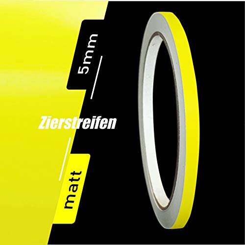 siviwonder Zierstreifen selbstklebend Folie Schwefelgelb Gelb Matt matt 5 mm x 10 m Rolle Dekorband Auto Motorrad Boot Fahrrad Wohnwagen Helm Pinstripe Klebeband für Konturmarkierung Dekoration Linie