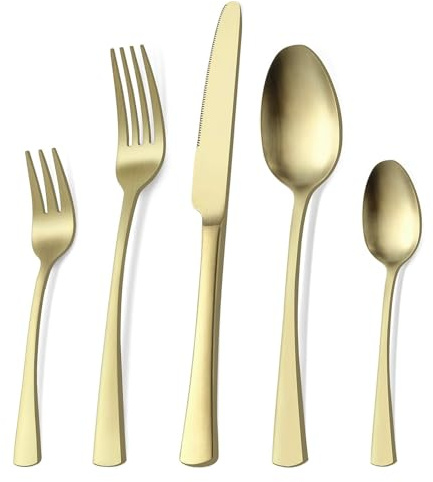 Bestdin Besteck Set 6 Personen, 30 teilig Edelstahl Besteckset Matt Champagner Gold Essbesteck Set mit Messer Gabel Löffel, Hochwertiges Edelstahlbesteck, Spülmaschinenfest.
