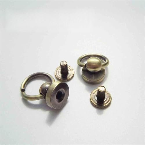 Blind riveds, 20pcs Solid Brass Round Head O Ring Stud Spot Screw Back Screwback Leather Bag Belt Leathercraft Chicago Nail Rivet DIY Punk (Color : Antique Brass)