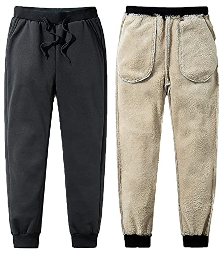 CheChury Homme Pantalon de Sport en Polaire Pantalons de Survêtement Casual Pants Loisirs Pantalon de Jogging avec Poches Cordon Doublure Polaire Ultra Chaud Ourlet Élastique,Noir,L