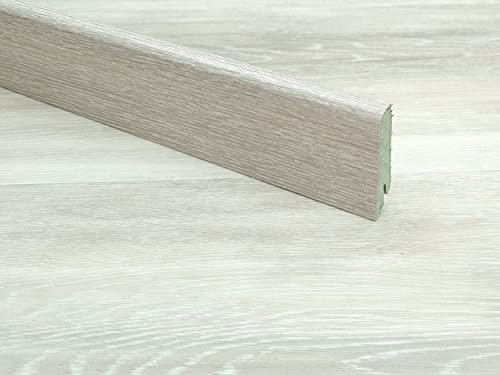TRECOR Zócalo para suelo de vinilo, altura: 60 mm, profundidad: 18 mm, longitud: 2400 mm, resistente al agua (240 cm, rodapié, roble plateado)