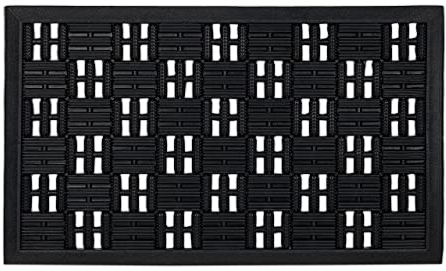Relaxdays Fußmatte Gummi, 45x75 cm, Türmatte Gitter-Optik, rutschfest, wetterfest, mit Noppen, innen & außen, schwarz