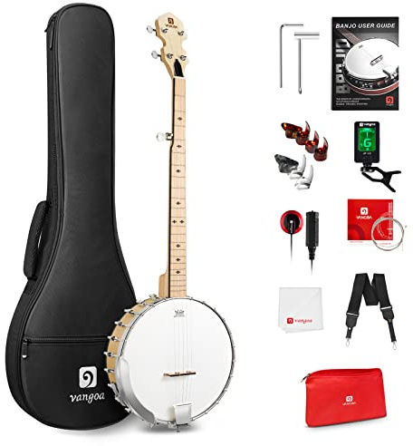 Vangoa 5 String Banjo Open Back Full Size Clawhammer Beginner Kit with Frosted Remo Head, Maple Banjo with Geared 5th Tuner, Natural
