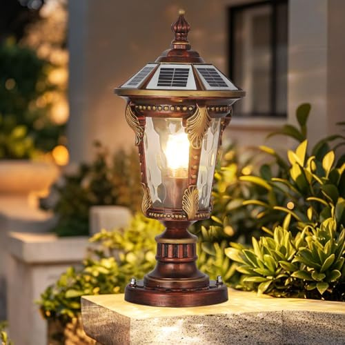 SLAWA Outdoor Solar Column Caps Lamps Modern Exterior Lamp Post Lights - Aluminum Glass Waterproof Deck Pillar Lights for Fence, Entry, Lawn, Landscape, Path