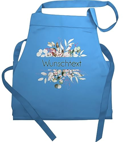 Schürze - Aufdruck selbst gestalten - Wunschtext I Geschenk personalisiert I Geschenk Weihnachten - 60x87 - Hellblau - personalisierte kochschürze damen 4 zeilen blume schürzen