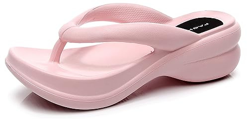 New front Chanclas de Fondo Grueso para Damas Nuevas de Verano Tacón de Cuña Arrastra Usar Sandalias de Playa con Punta de Clip Caseras Cómodas,Rosa,40