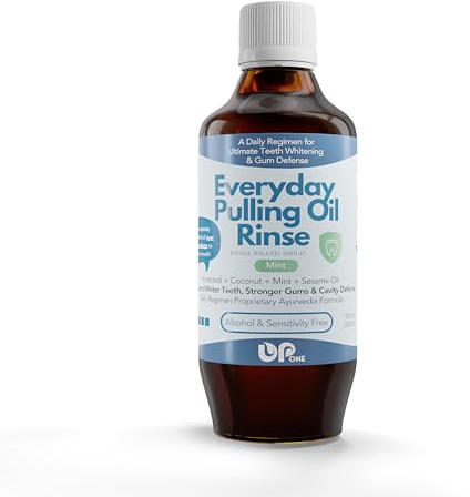 UpOne Whitening Oil Pulling Rinse - Unmatched 25+ Herb Oil Blend, Teeth Whitening Advanced Alcohol Free Ayurvedic Formula, Fresh Mint Flavor, Eliminates Bad Breath, Brighten Teeth Naturally - 8 fl. oz