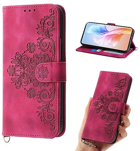 Auslbin Blumen Hülle Kompatibel mit iPhone X/XS, 5 Kartenfächer Handyhülle Vintage-Stil PU-Leder Schutzhülle passend für iPhone X/XS, Rot