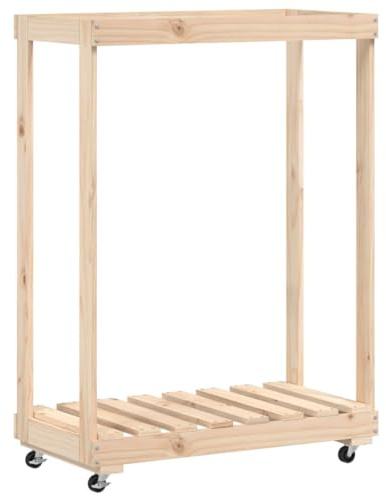 vidaXL Leñero, Estante para Leña con Ruedas, Soporte de Almacenaje para Troncos, Estantería para Leña de Chimenea, Madera Maciza de Pino