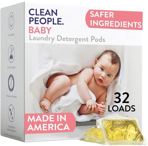 Clean People Laundry Washing Capsules - Plant-Based, Hypoallergenic Laundry Capsules - Ultra Concentrated, Plastic Free, Recyclable Packaging, Stain Fighting - Baby (Unscented), 32 Pack