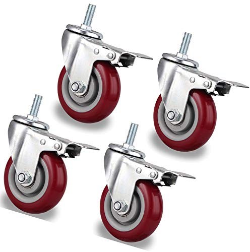Plattenrollen Transportrollen, Lenkrollen mit Bremsen, Polyurethanrollen, 360° drehbar, Schwerlastrollen, verzinkt, Bolzen M12 (B/4 Bremse 125 mm)