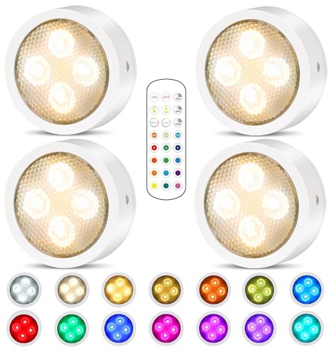 Onumii Schrankbeleuchtung Unterbauleuchte Küche Batterie Vitrinenbeleuchtung ohne Kabel dimmbare Schranklicht mit Tap Control und Fernbedienung - LED Beleuchtung mit Klebepads (4er Weiß)