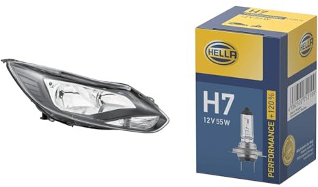 Halogen-Hauptscheinwerfer - für u.a. Ford Focus III - schwarz - für Linksverkehr - rechts & Halogen-Glühlampe - H7 - Performance + 120%