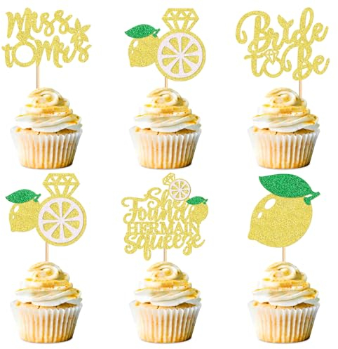 Keaziu 30 Pack Lemon Cupcake Toppers She found her Main Squeeze Cupcake Picks for Bridal Engagament Party Baby Shower Birthday Party Cake Decorations