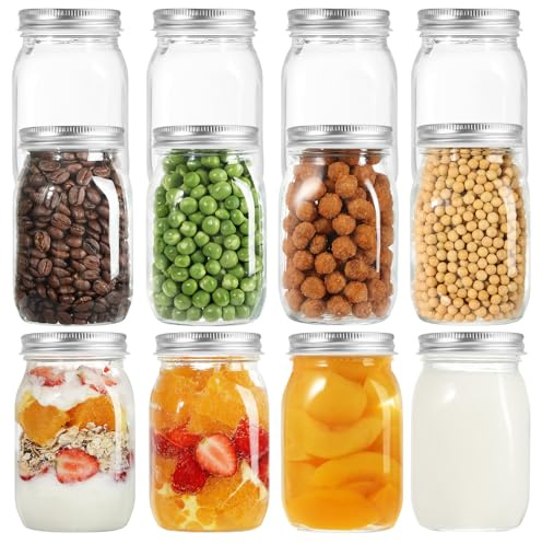 LIMILI Classic 500ml/16oz Multipurpose Glass Mason Jars with Lids (12PCS - SILVER)
