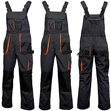 ART.MAS Classic Bib and Brace Dungaree Overalls, Pro Wear Workwear, Multipockets, Pocket For Knee Pads, Durable Triple Stitched Seams, 2 colors (56 (38-40inch), ORANGE)