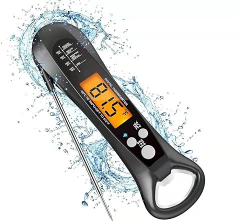 Whuto Meat Thermometer, Waterproof & Ultra-Fast Instant Read Food Thermometer，Accessory Backlight and calibrated LCD Digital Display, Steak Temperature Probe, Deep Fry,BBQ,Grill and Roast, Black.