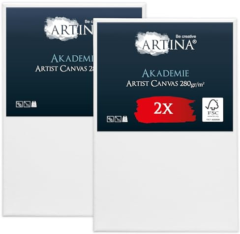 Keilrahmen Leinwand zum Bemalen 80x120 cm – Artina FSC® 2er Set bespannte Keilrahmen Leinwände zum malen für Acrylfarben Canvas 100% Baumwolle – Acryl Leinwand Rahmen