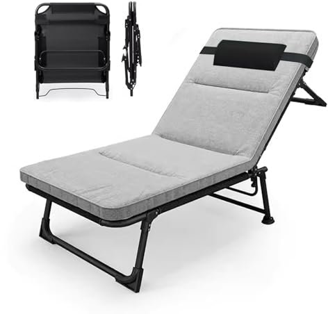 Camping Liegestuhl Klappbar Leicht Klein mit Herausnehmbarer Matratze 4-stufige Verstellung der Rückenlehne, Klappbett Gästebett 132x58cm, Tragfähigkeit 100 kg
