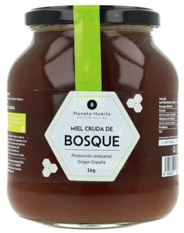 PLANETA HUERTO | Miel Cruda de Bosque 1 Kg Natural y Artesanal de Alta Montaña - Miel Cruda Sin Filtrar ni Pasteurizar, Origen España con Polinización Floral Sabor Intenso y Rico Nutrientes