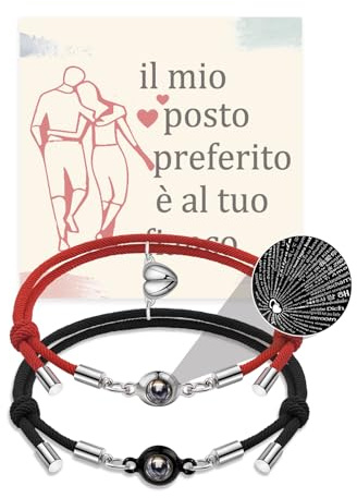 QianSiLi Bracciali Coppia, Braccialetto di proiezione, Ti amo in 100 lingue, magnetico, regolabile, Regali Di Coppia Per Lui Lei Fidanzata Fidanzato, Regalo Anniversario Compleanno San Valentino