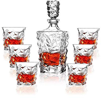 LXYDPZ Set di Decanter per Whisky per Uomo, Set di Decanter per Whisky di Alta qualità, Set Senza Piombo di 4 Bicchieri sofisticati per Whisky, in Una Confezione Regalo