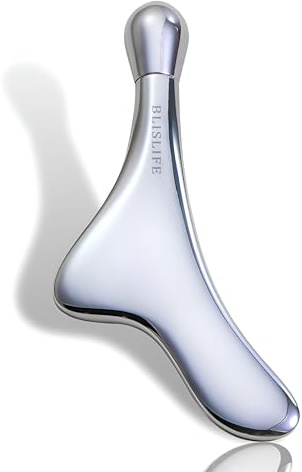 BLISLIFE Rullo per massaggio occhi e strumento Gua Sha, dissolvenza gonfiore e occhiaie, riduce le linee sottili e le rughe, cura della pelle del viso, massaggiatore in metallo