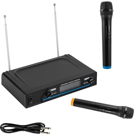 RUETERY Drahtloses Mikrofon, Wireless Microphone Set, 2 Karaoke Mikrofon, Doppelkanäle Funkmikrofon Set, 50-120m Empfangen effektiver Abstand, Handmikrofon für Rede, Karaoke, DJ, Hochzeit, Kirche