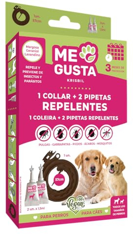 ME GUSTA Strip de 8 Packs de Collar y Pipetas Repelentes para Perros | Incluye 1 collar y 2 pipetas | Repele todo tipo de Insectos
