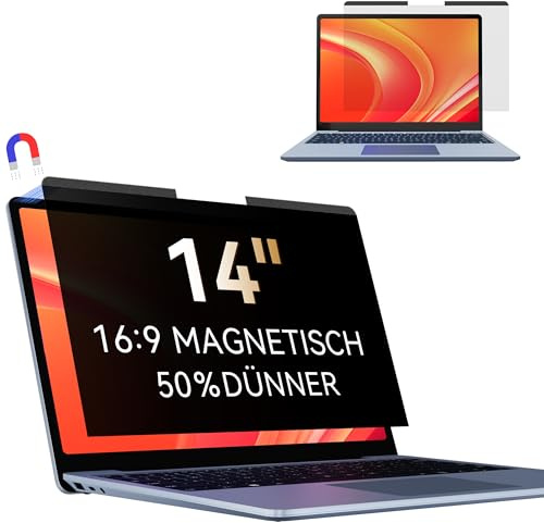 Makinda Magnetischer Laptop Sichtschutz für 14 Zoll Laptop 16:9, Anti Blaulicht Blendschutz Blickschutzfolie Displayschutz