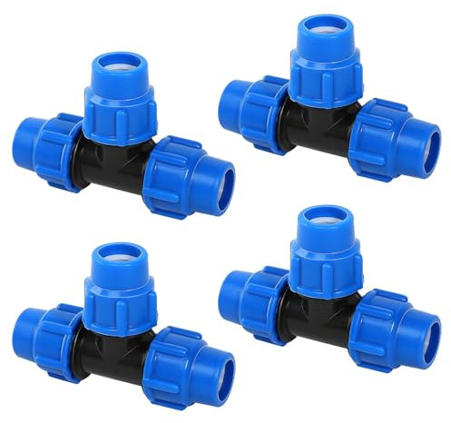 CAINCAY Pack of 4 T-Piece PE Pipe Fitting, PP Fitting 25 mm PP Fitting Screw Connector, PE Pipe Clamp Connector, Screw Connection Pipes Accessories for Installation Pipe Fittings