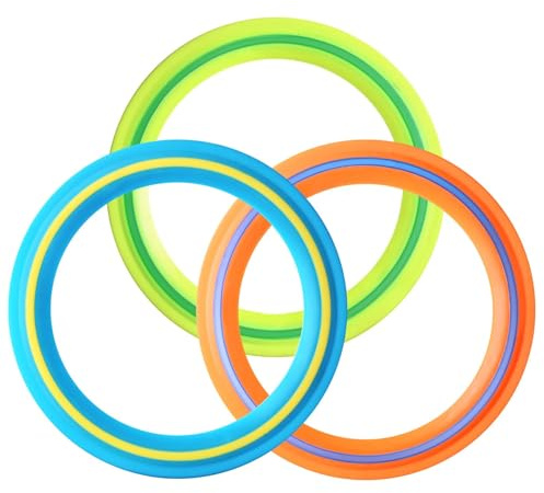 3 anelli volanti da 25 cm, per bambini, per attività all'aperto, parco giochi, divertimento in piscina (giallo, arancione turchese)