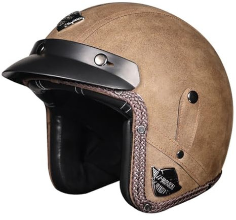Casco Jet Moto Vintage Pelle Caschi Cromwell Omologato ECEDOT Mezzo Casco Da Motociclista Con Tesa Rimovibile Portatile Casco A Scodella Per Uomo Donna Bici Scooter Cruiser 1,M:57-58CM