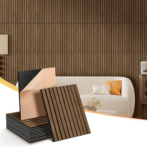Acoustic Wall Panels 12 Pack ,Covers 16 Sq Ft - 16x12x0.4 Self-Adhesive Walnut Soundproof Panels for Home Office & Recording Studio