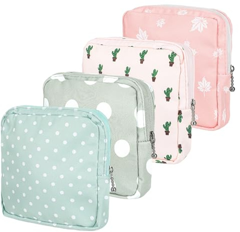 ElevateTech Sanitary Napkin Storage Bags, 4 Pcs Pad Bag for Period Tampon Bags Portable Menstrual Pad Pouch Feminine Pouch First Period Bag Gifts for Women
