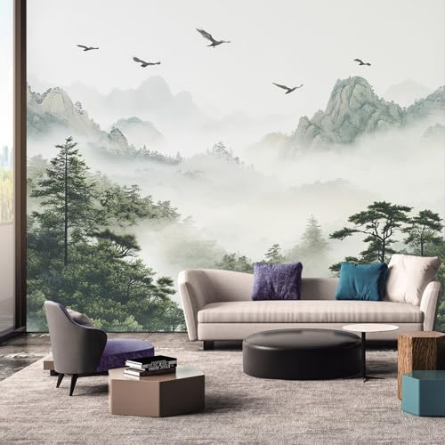 Mountain Foreat Mural Wallpaper, Nature Landscape Wallpaper for Bedroom, Living Room, TV Backdrop, Office, 3D Large Wall Mural Non-Woven Wall Paper 350 x 256 cm (WxH) YHGB158