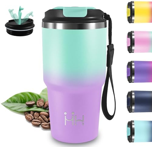 Thermobecher, 20oz Kaffeebecher, BPA Frei, Thermosbecher, 8h Kalt & 6h Warm, Thermobecher Edelstahl, Doppelwandige Vakuumisolierte, Auslaufsicher, Isolierbecher mit Griff, für Reisen, Camping, Auto