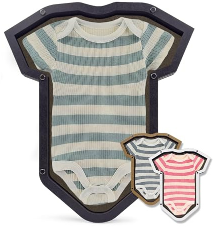 codiarts. ShapeFrame Trikotrahmen Bilderrahmen für Babybody, Objektrahmen Holz mit 3D-Schattenfuge & Konturschnitt, Erste Kleidung stilvoll rahmen, nachhaltiger Erinnerungsrahmen mit Halterung