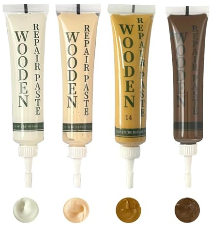 4 Pcs Wood Furniture Repair Kit, Wood Furniture Touch Up Filler, Floor Repair Kit, Wax Based Scratch Repair for Wooden Tables, Chairs, Cabinets, Fix Scratches, Dents, Cracks, Easy to use