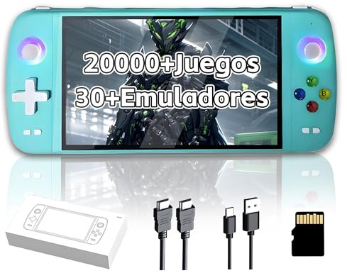 M27 Consola de Juegos portátil Retro,20000+ Juegos, 30+ emuladores,Pantalla IPS de 7 Pulgadas con resolución 1024 x 600 píxeles,Consola de Videojuegos portátil,Sistema EmuELEC,3000 mAh (Verde-64GB)