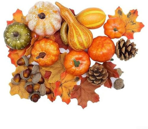 Pumpa höstdekorationer blandat, 50 st höst heminredning set mini pumpor löv och tallkotte skörd dekoration till jul