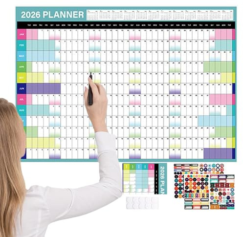 Calendario 2026 | Calendario mensual 2026, póster de pared, planificador grande, decoración para tablón de anuncios, familias, profesores, oficina, escuela, taller, citas, vacaciones